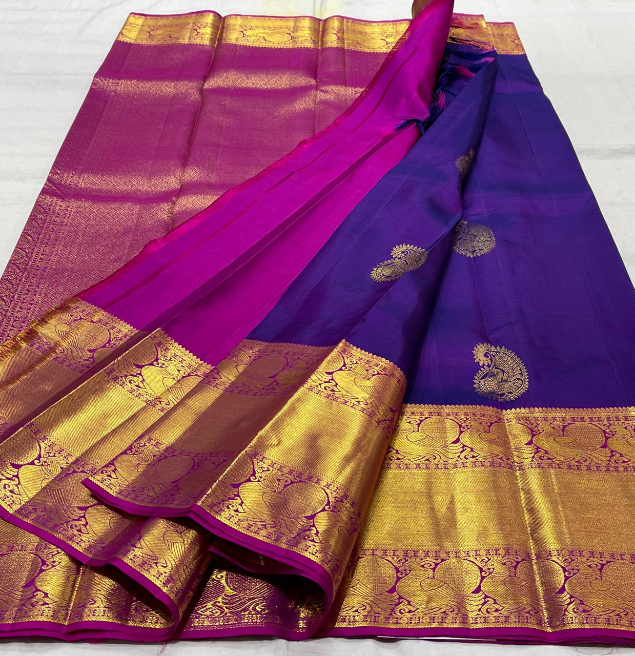 PURPLE/PINK  COLOUR COMBITION PURE KANCHI SILK SAREE