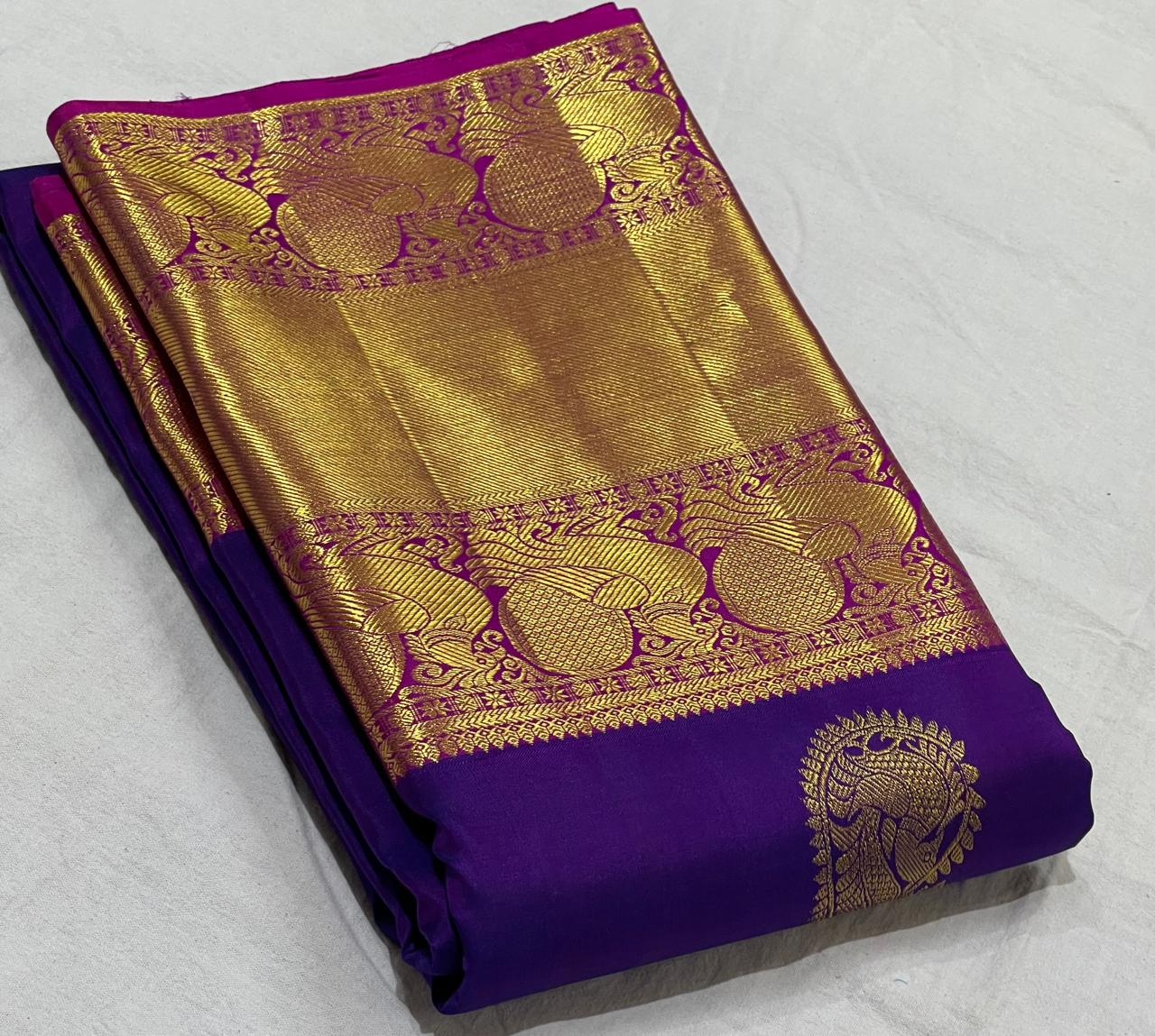 PURPLE/PINK  COLOUR COMBITION PURE KANCHI SILK SAREE