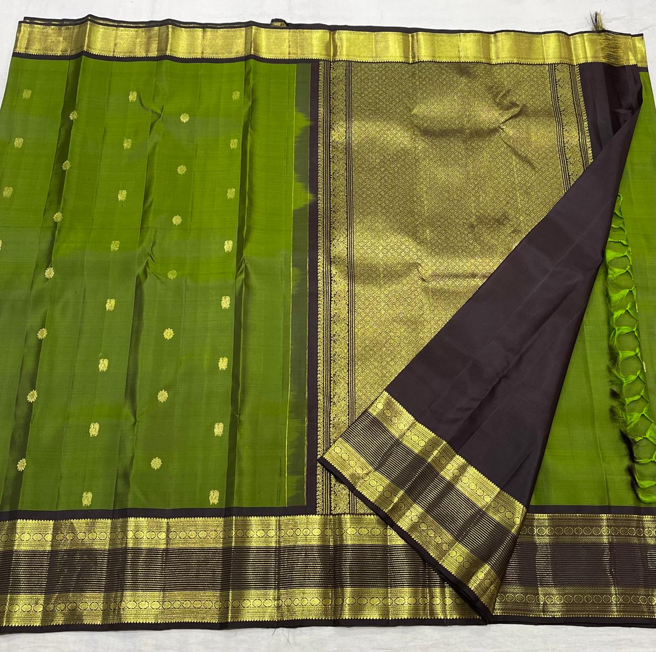 LIFE GREEN/BLACK  COLOUR COMBITION PURE KANCHI SILK SAREE