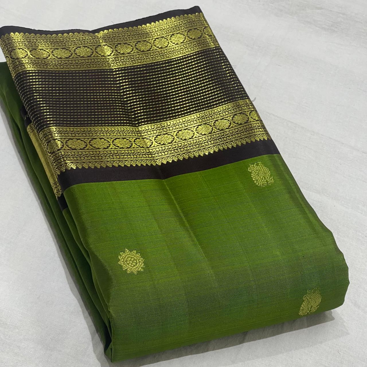 LIFE GREEN/BLACK  COLOUR COMBITION PURE KANCHI SILK SAREE