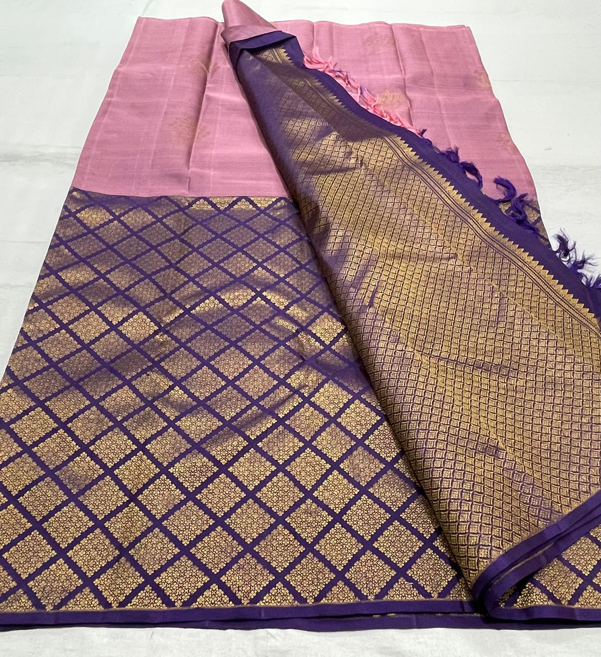 LILAC/VOILET COMBITION PURE KANCHI SILK SAREE