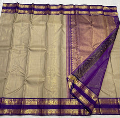 BISCUIT/VOILET  COMBITION PURE KANCHI SILK SAREE