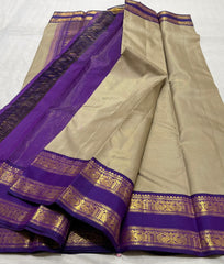 BISCUIT/VOILET  COMBITION PURE KANCHI SILK SAREE