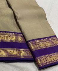 BISCUIT/VOILET  COMBITION PURE KANCHI SILK SAREE