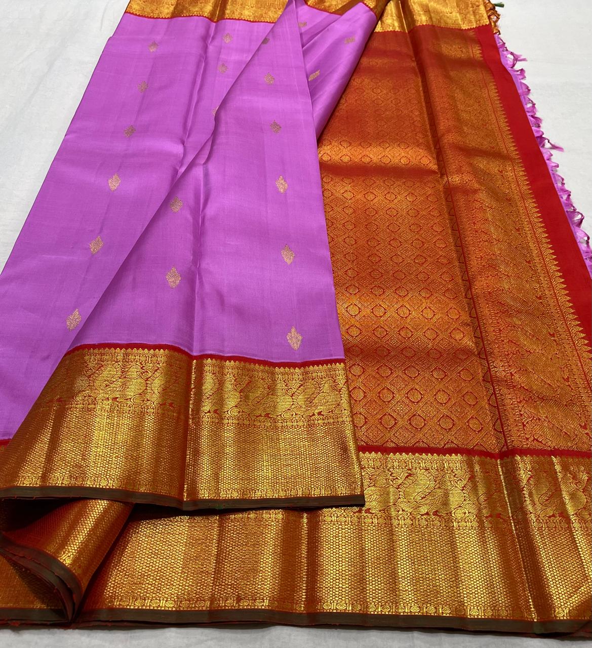 PINK/RED COLOUR COMBITION PURE KANCHI SILK SAREE