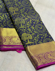 BLUE/PINK COMBITION PURE KANCHI SILK SAREE