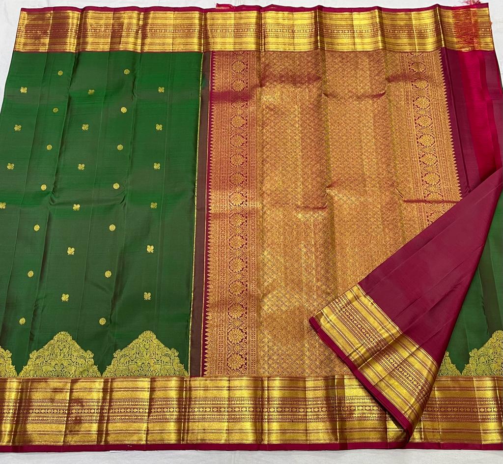 GREEN/ MAROON COMBITION PURE KANCHI SILK SAREE