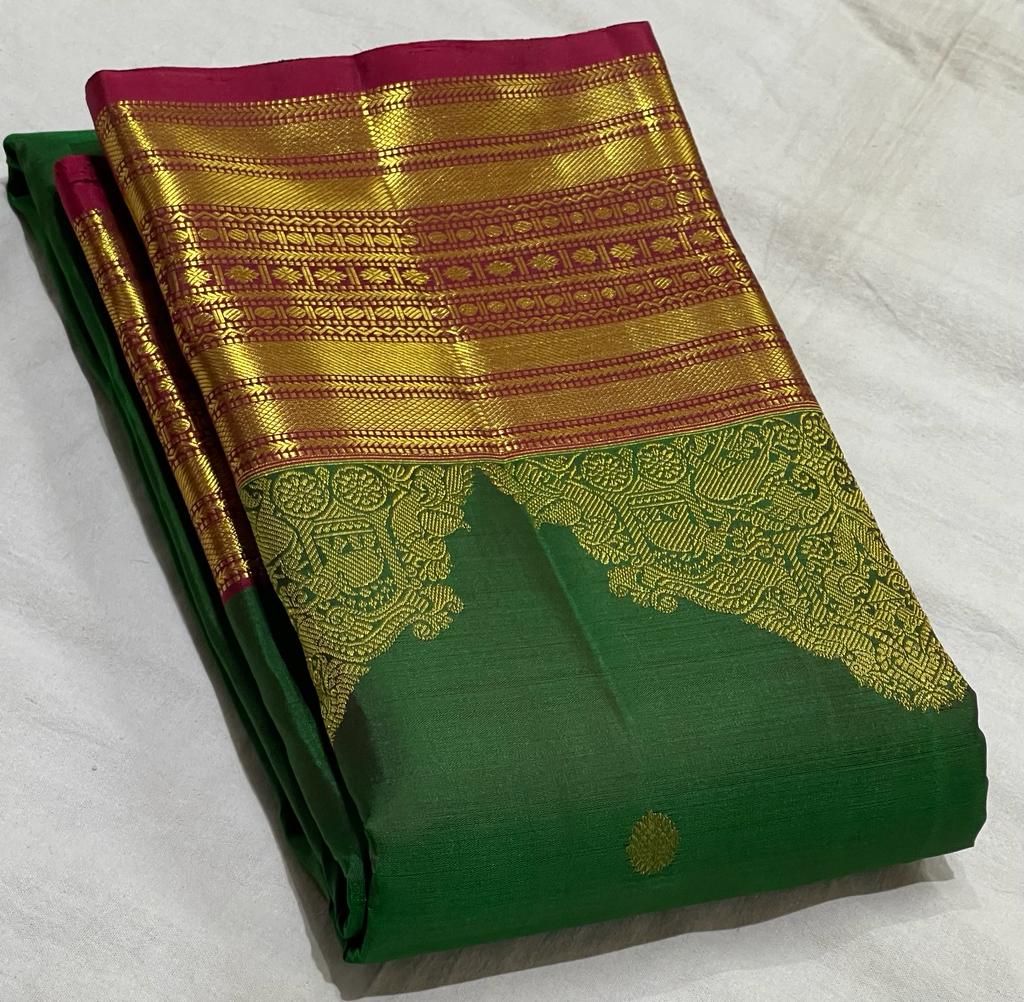 GREEN/ MAROON COMBITION PURE KANCHI SILK SAREE