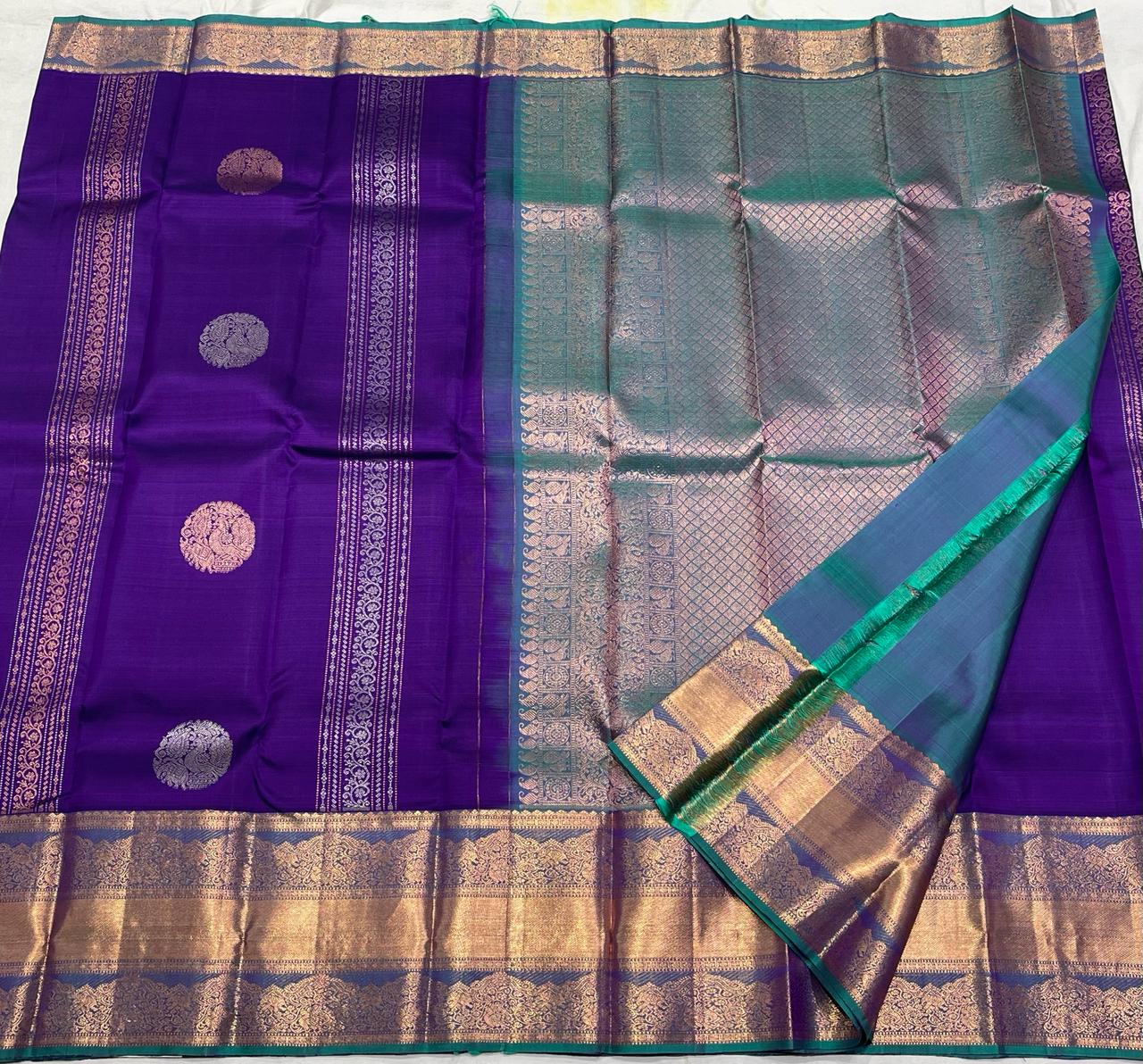 VOILET/RAMA GREEN  COMBITION PURE KANCHI SILK SAREE