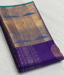 VOILET/RAMA GREEN  COMBITION PURE KANCHI SILK SAREE