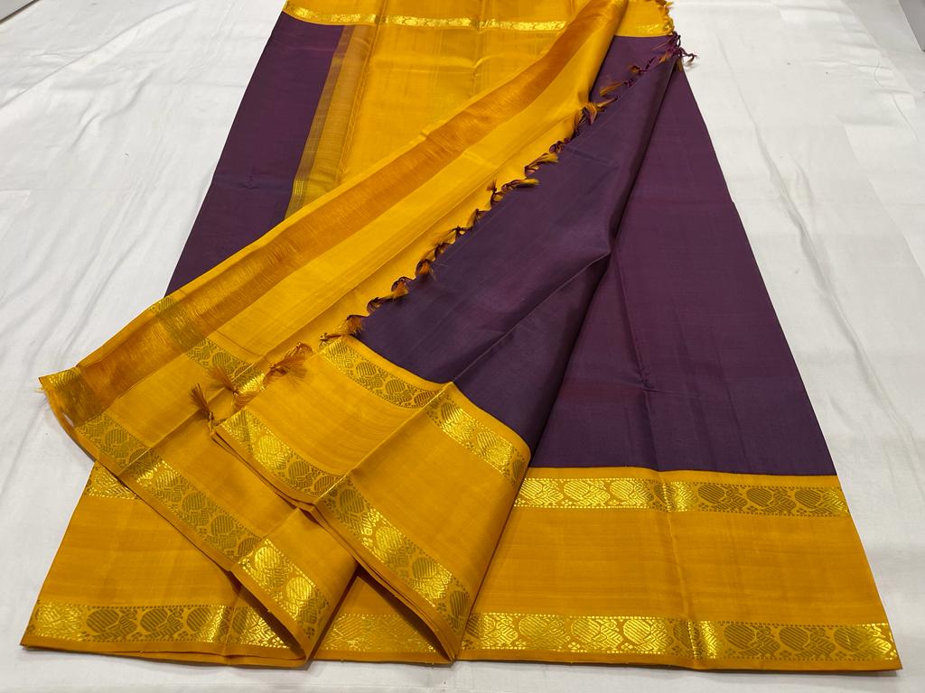 MAROON/MUSTARD YELLOW  COMBITION PURE KANCHI SILK SAREE