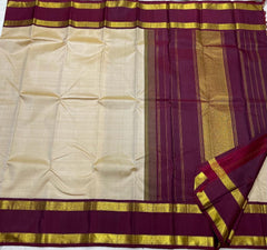 CREAM/MAROON COMBITION PURE KANCHI SILK SAREE