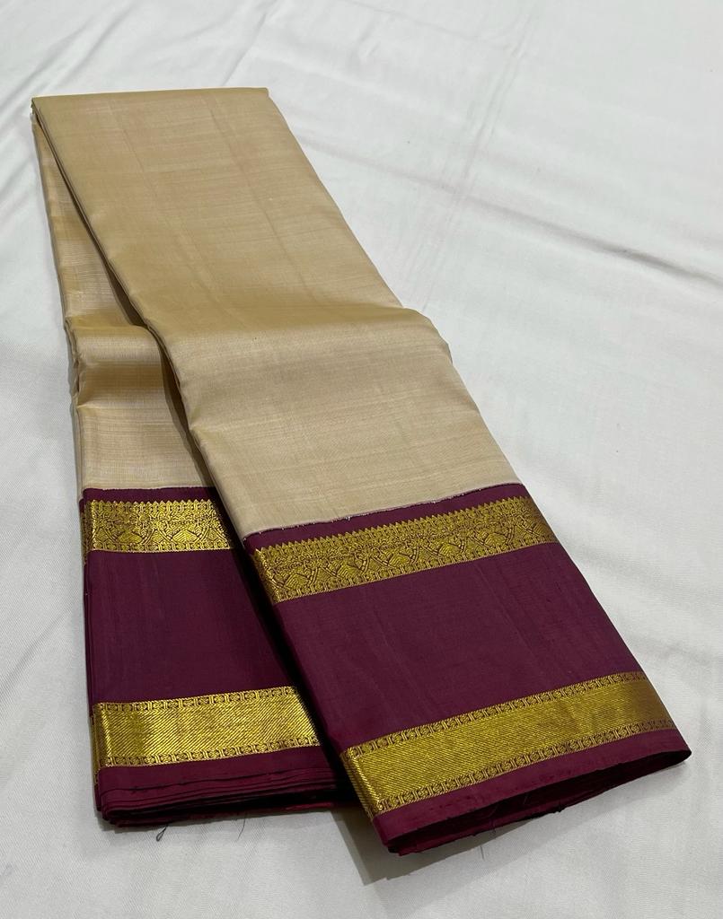 CREAM/MAROON COMBITION PURE KANCHI SILK SAREE