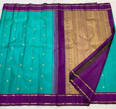 TORQUISE BLUE/PURPLE  COMBITION PURE KANCHI SILK SAREE