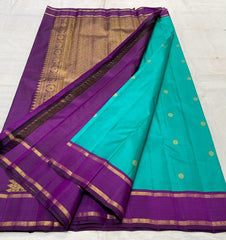 TORQUISE BLUE/PURPLE  COMBITION PURE KANCHI SILK SAREE