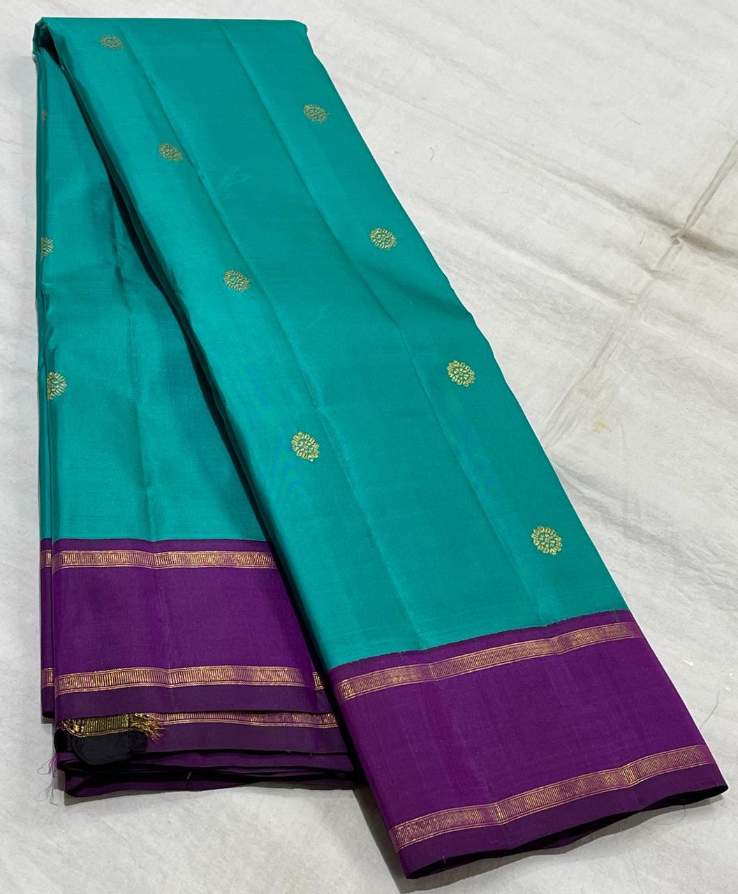 TORQUISE BLUE/PURPLE  COMBITION PURE KANCHI SILK SAREE