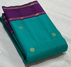 TORQUISE BLUE/PURPLE  COMBITION PURE KANCHI SILK SAREE