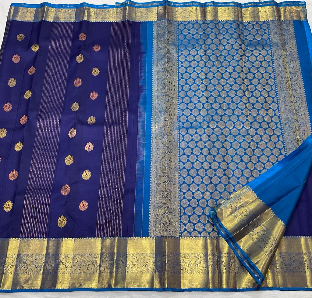 NAVY BLUE/RAMA BLUE COMBITION PURE KANCHI SILK SAREE