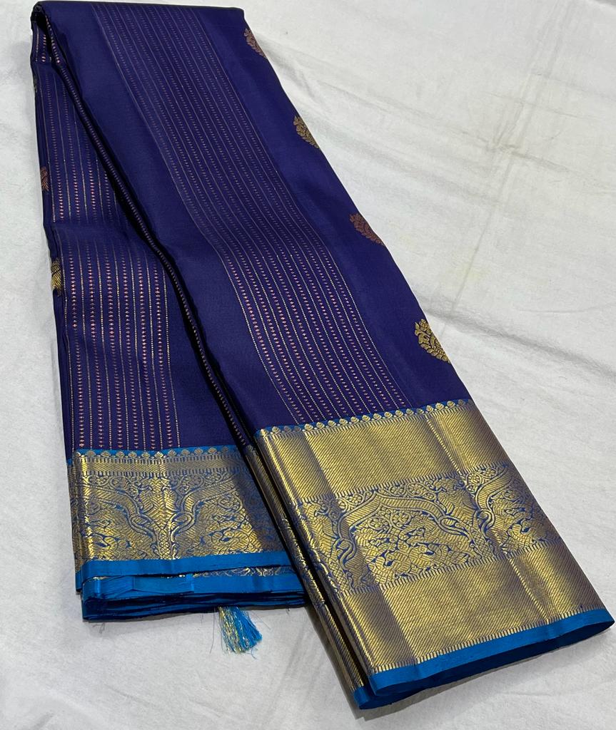 NAVY BLUE/RAMA BLUE COMBITION PURE KANCHI SILK SAREE