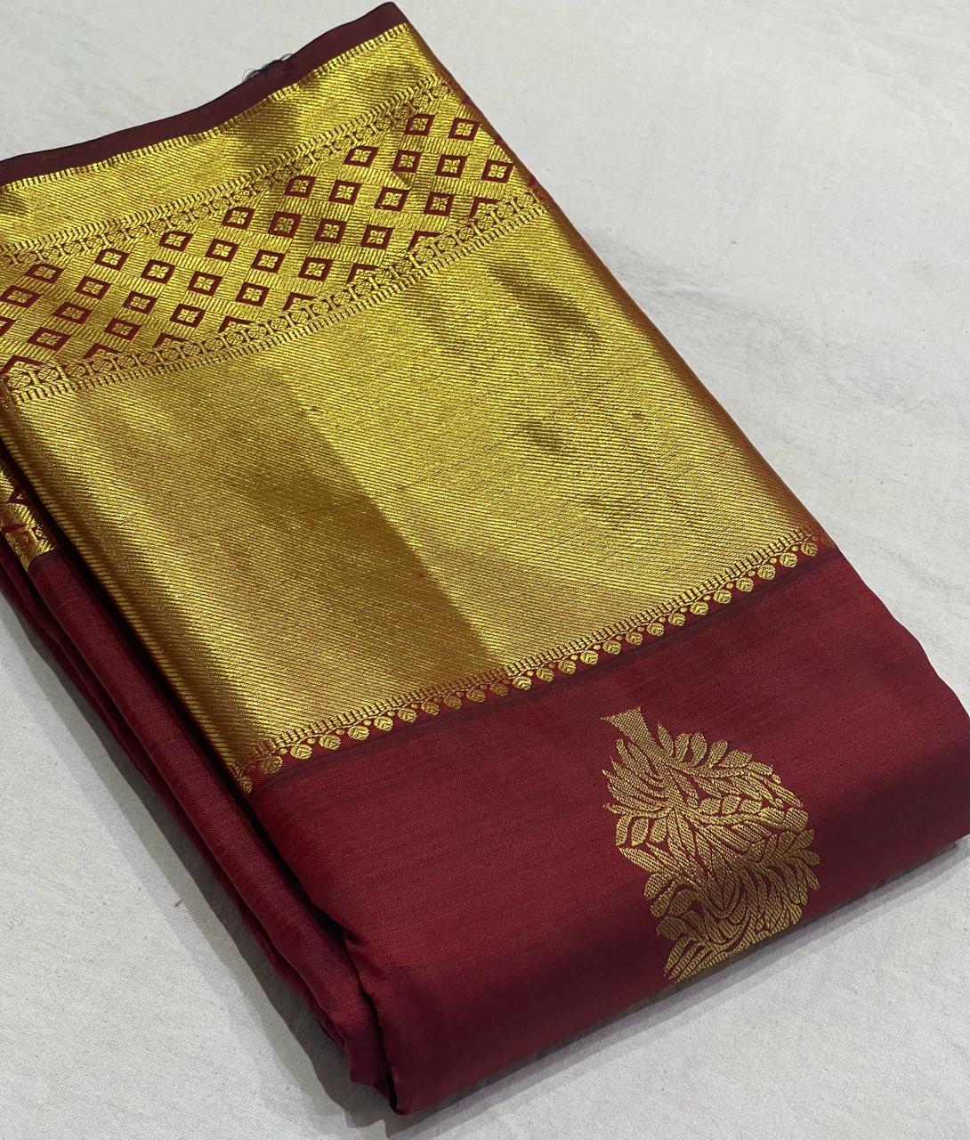 MAROON COMBITION PURE KANCHI SILK SAREE