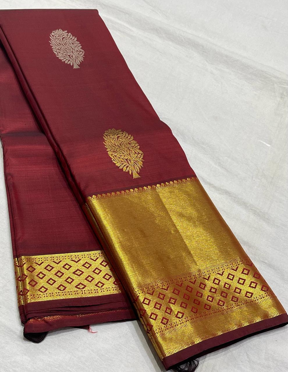 MAROON COMBITION PURE KANCHI SILK SAREE