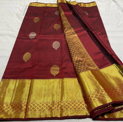 MAROON COMBITION PURE KANCHI SILK SAREE