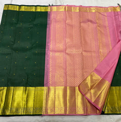 BOTTLE GREEN/PEACH  COMBITION PURE KANCHI SILK SAREE