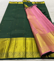 BOTTLE GREEN/PEACH  COMBITION PURE KANCHI SILK SAREE