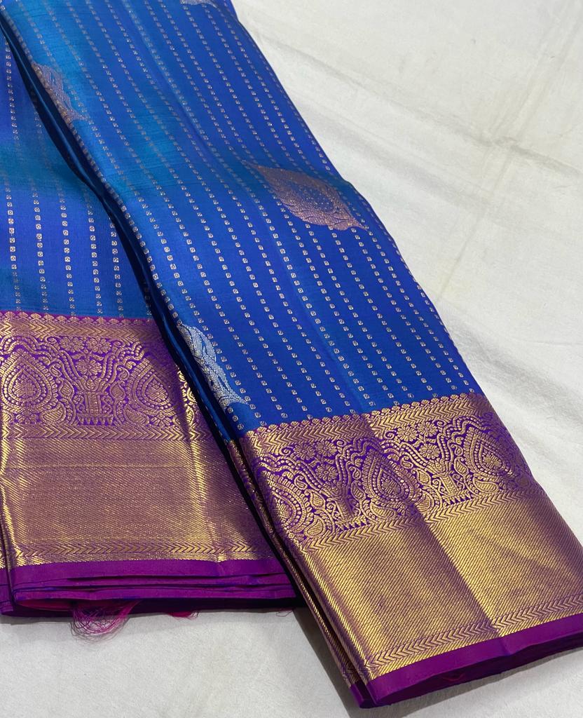 ROYAL BLUE/PURPLE COMBITION PURE KANCHI SILK SAREE