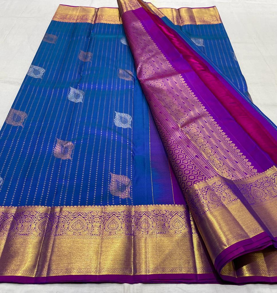 ROYAL BLUE/PURPLE COMBITION PURE KANCHI SILK SAREE