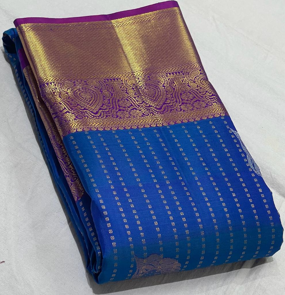 ROYAL BLUE/PURPLE COMBITION PURE KANCHI SILK SAREE