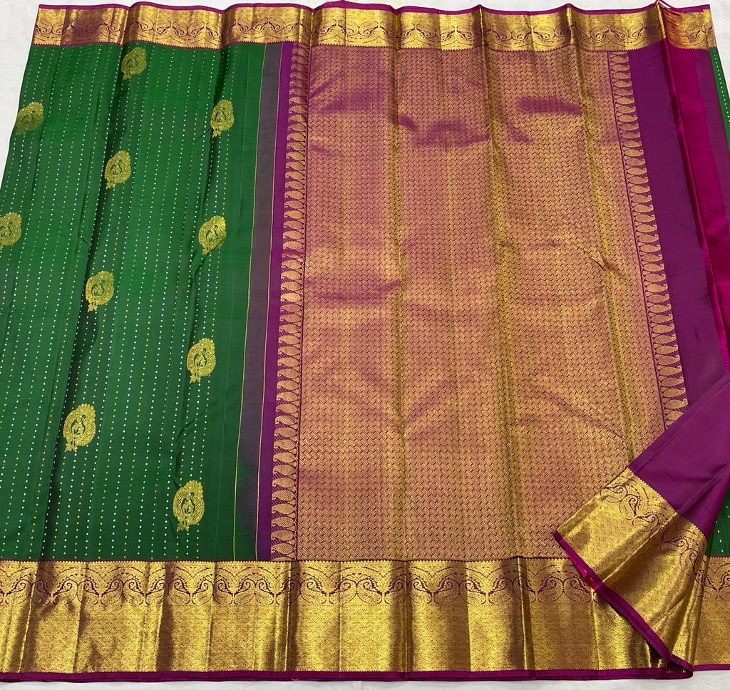 GREEN/PURPLE COMBITION PURE KANCHI SILK SAREE