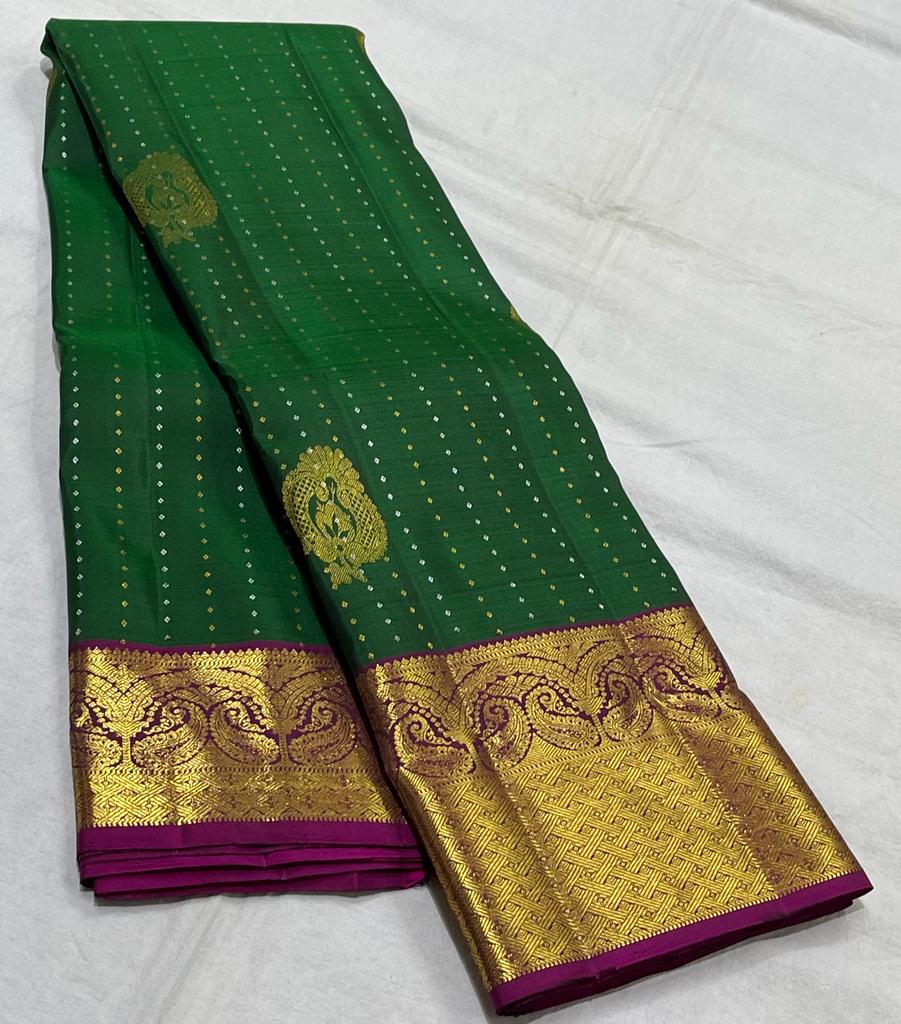 GREEN/PURPLE COMBITION PURE KANCHI SILK SAREE