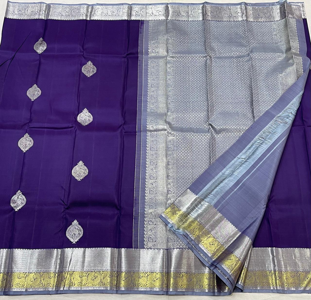 VOILET/GREY  COMBITION PURE KANCHI SILK SAREE