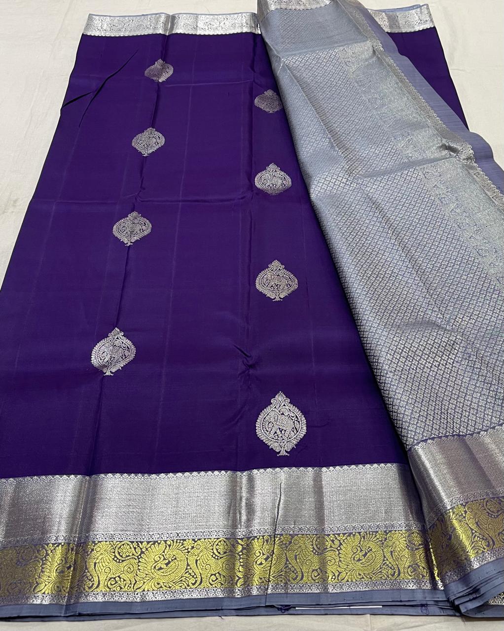 VOILET/GREY  COMBITION PURE KANCHI SILK SAREE