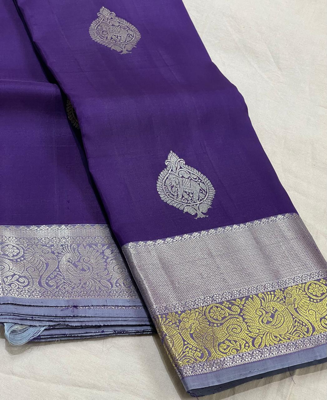 VOILET/GREY  COMBITION PURE KANCHI SILK SAREE