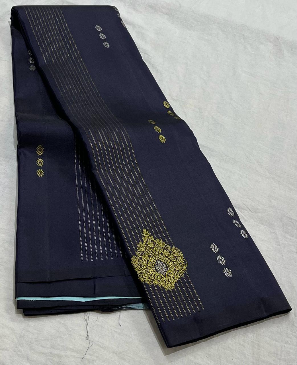 NAVY BLUE/SKY BLUE COMBITION PURE KANCHI SILK SAREE