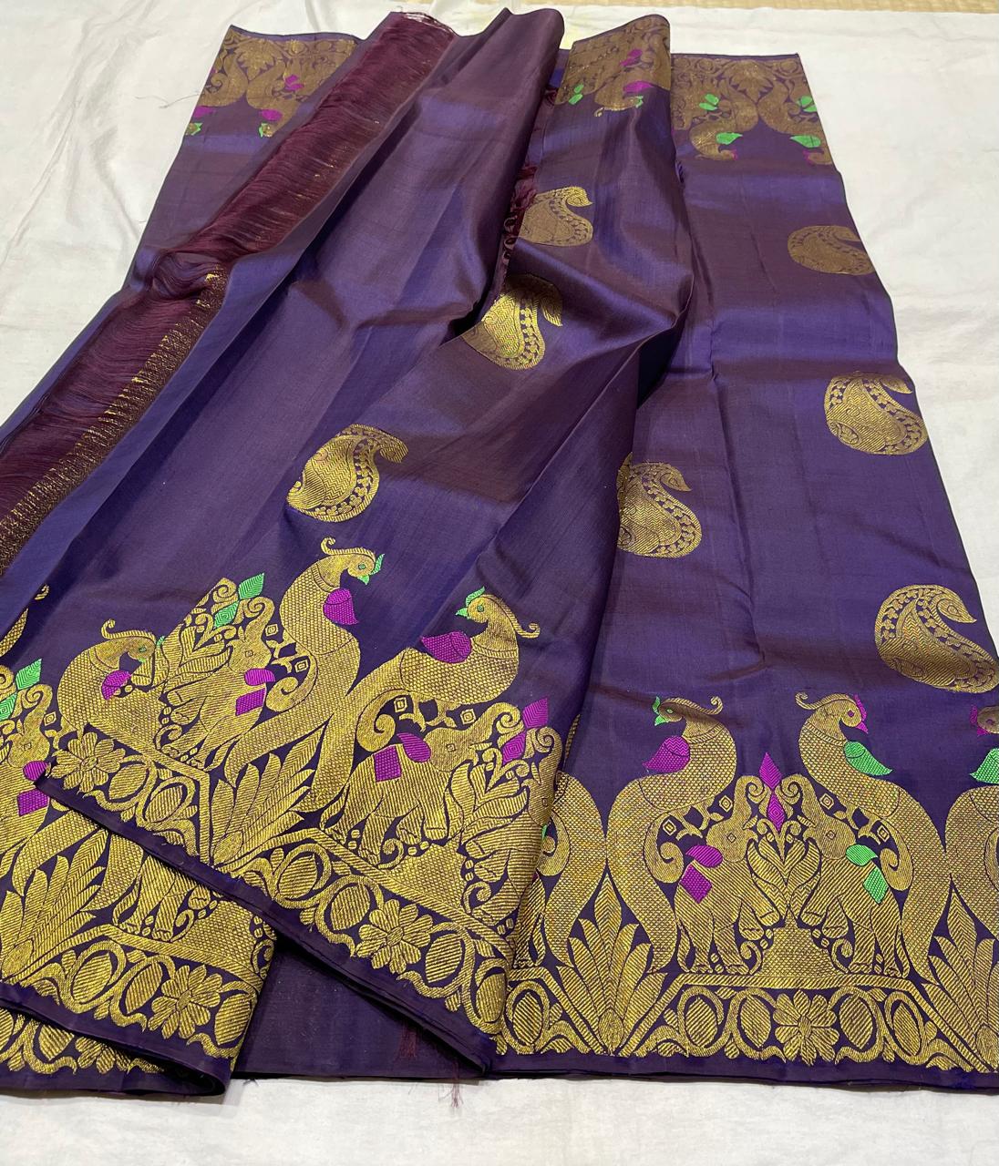 VOILET  COMBITION PURE KANCHI SILK SAREE