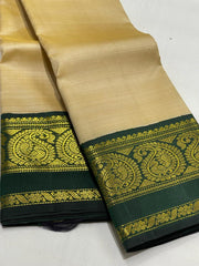 CREAM/BOTTLE GREEN  COMBITION PURE KANCHI SILK SAREE