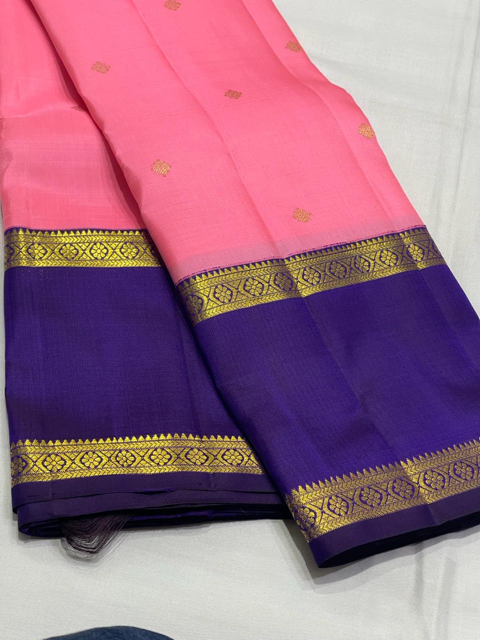 PINK/VOILET COMBITION PURE KANCHI SILK SAREE