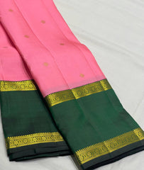 PINK/BOTTLE GREEN COMBITION PURE KANCHI SILK SAREE