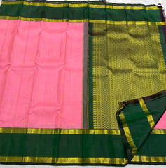 PINK/BOTTLE GREEN COMBITION PURE KANCHI SILK SAREE