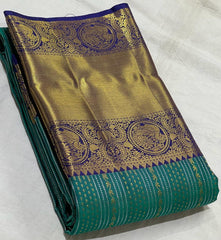 RAMA GREEN/NAVY BLUE  COMBITION PURE KANCHI SILK SAREE