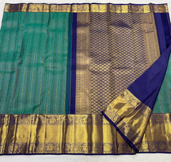 RAMA GREEN/NAVY BLUE  COMBITION PURE KANCHI SILK SAREE