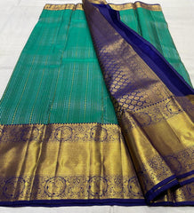 RAMA GREEN/NAVY BLUE  COMBITION PURE KANCHI SILK SAREE