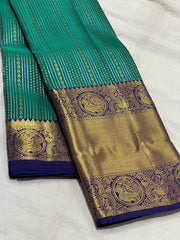 RAMA GREEN/NAVY BLUE  COMBITION PURE KANCHI SILK SAREE