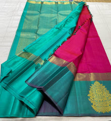 PINK/TORQUISE GREEN  COMBITION PURE KANCHI SILK SAREE