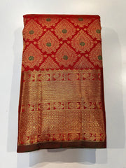 CHILLI RED COLOUR  ZARI BORDER COMBITION PURE KANCHI SILK SAREE