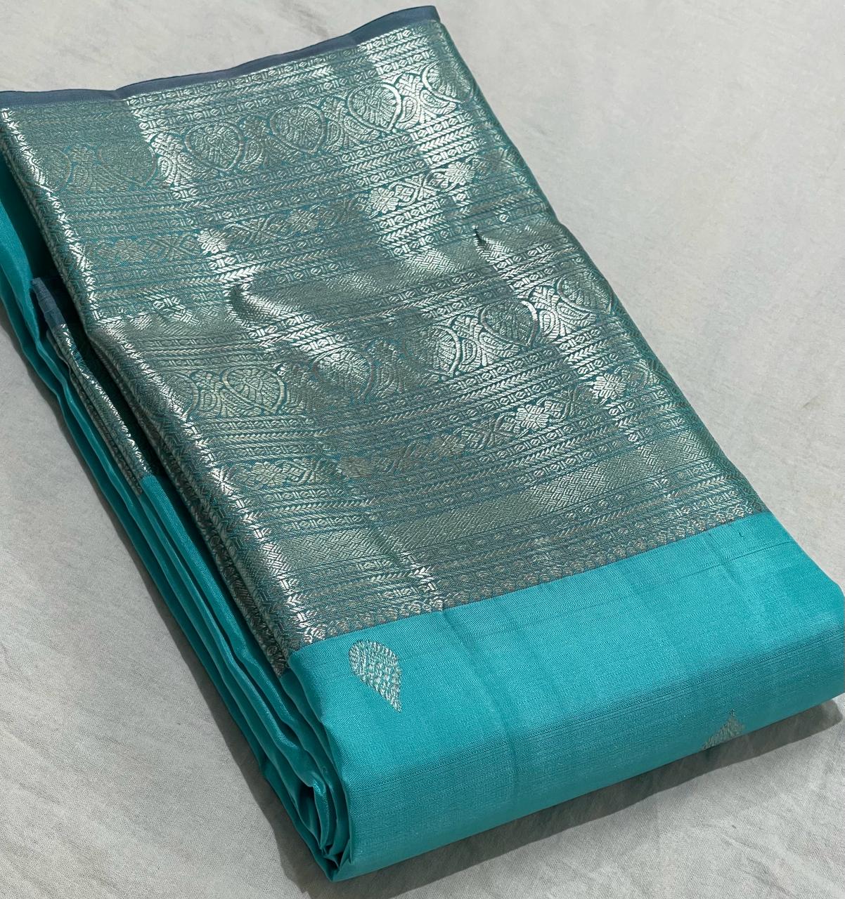 SKY BLUE  COMBITION PURE KANCHI SILK SAREE