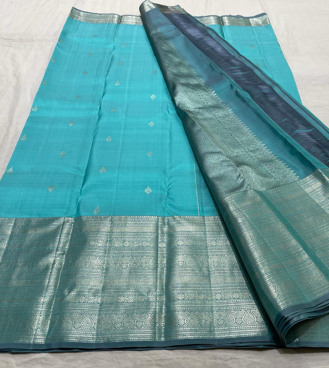 SKY BLUE  COMBITION PURE KANCHI SILK SAREE